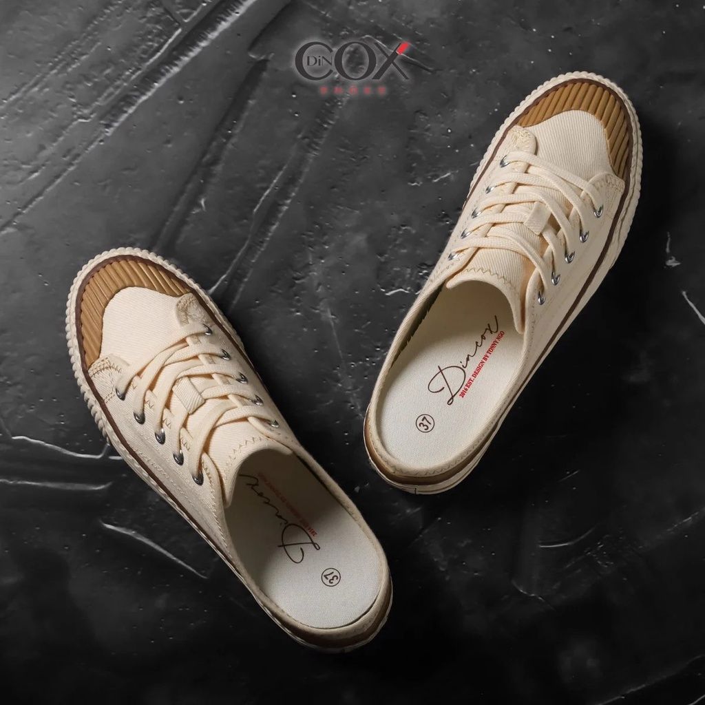 Giày Sục Đạp Gót Mules Vải Unisex DINCOX E10 WHITE